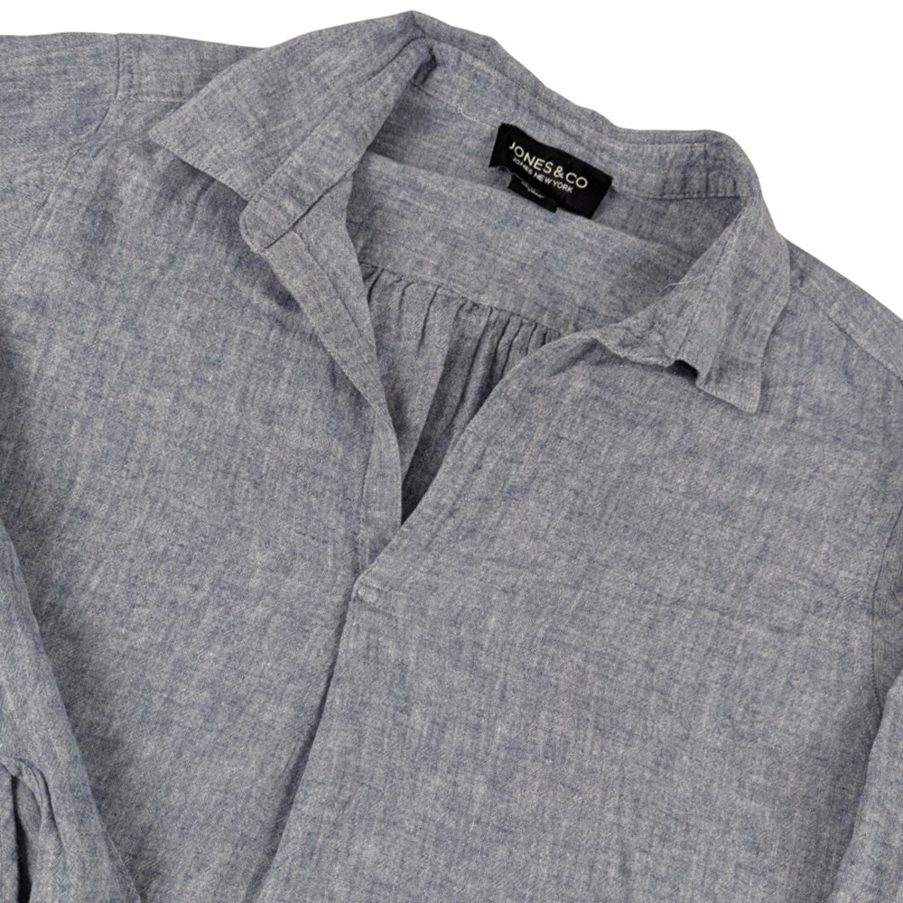 Jones & Co Jones New York Blue Linen Cotton Tunic Top Roll Tab Sleeve 1X